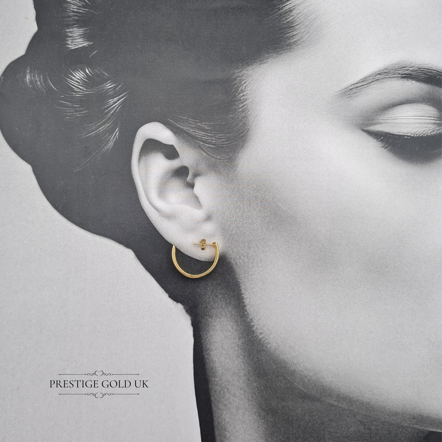 9ct Gold Half Hoop Herringbone Earrings, Chevron Pattern Butterfly Backs
