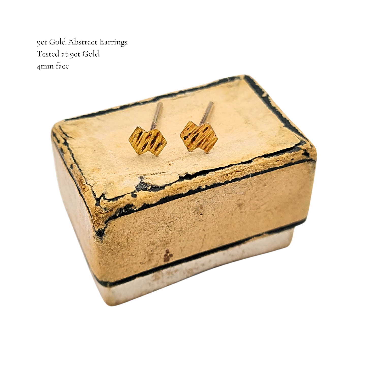 9ct Gold Brutalist Stud Earrings, 4mm, Small Earrings