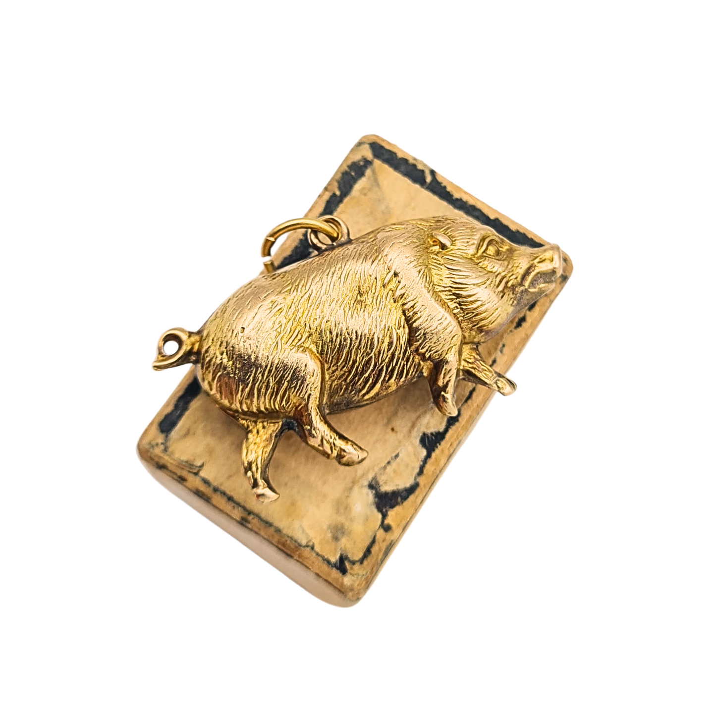Large 9ct Gold Pig Boar Charm Pendant Hollow Moving Rattle Animal Charm