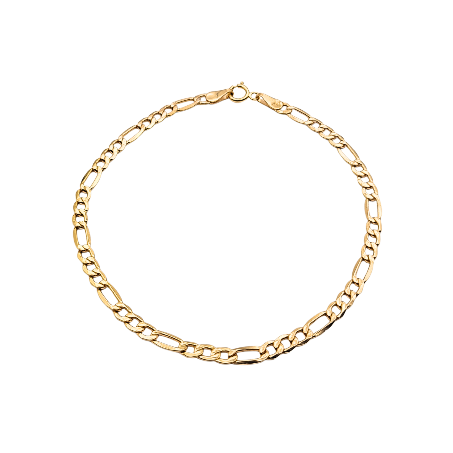7" Long Gold Figaro Bracelet,  18.5cm, 3+2 Link Chain, British Hallmarked