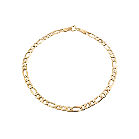 7" Long Gold Figaro Bracelet,  18.5cm, 3+2 Link Chain, British Hallmarked