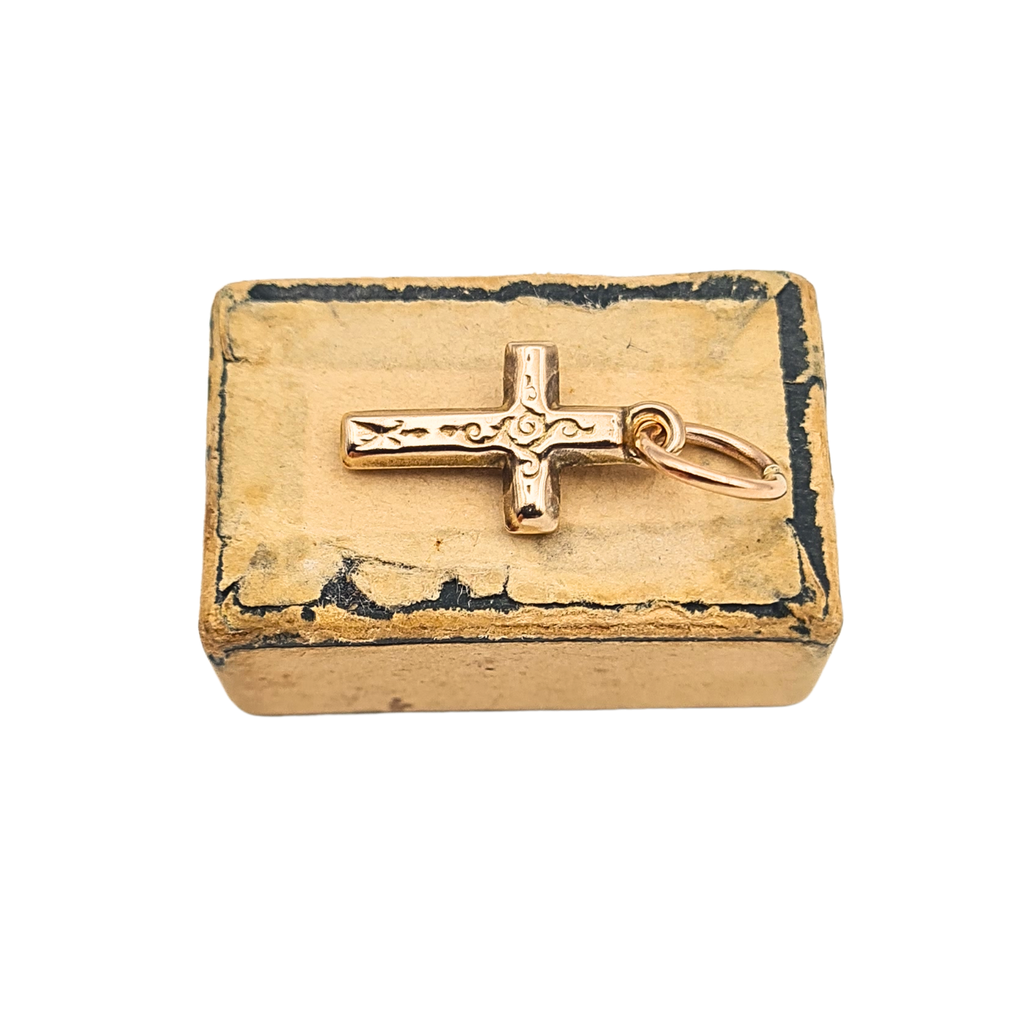 9ct Gold Tiny Cross Charm Pendant Engraved Crucifix