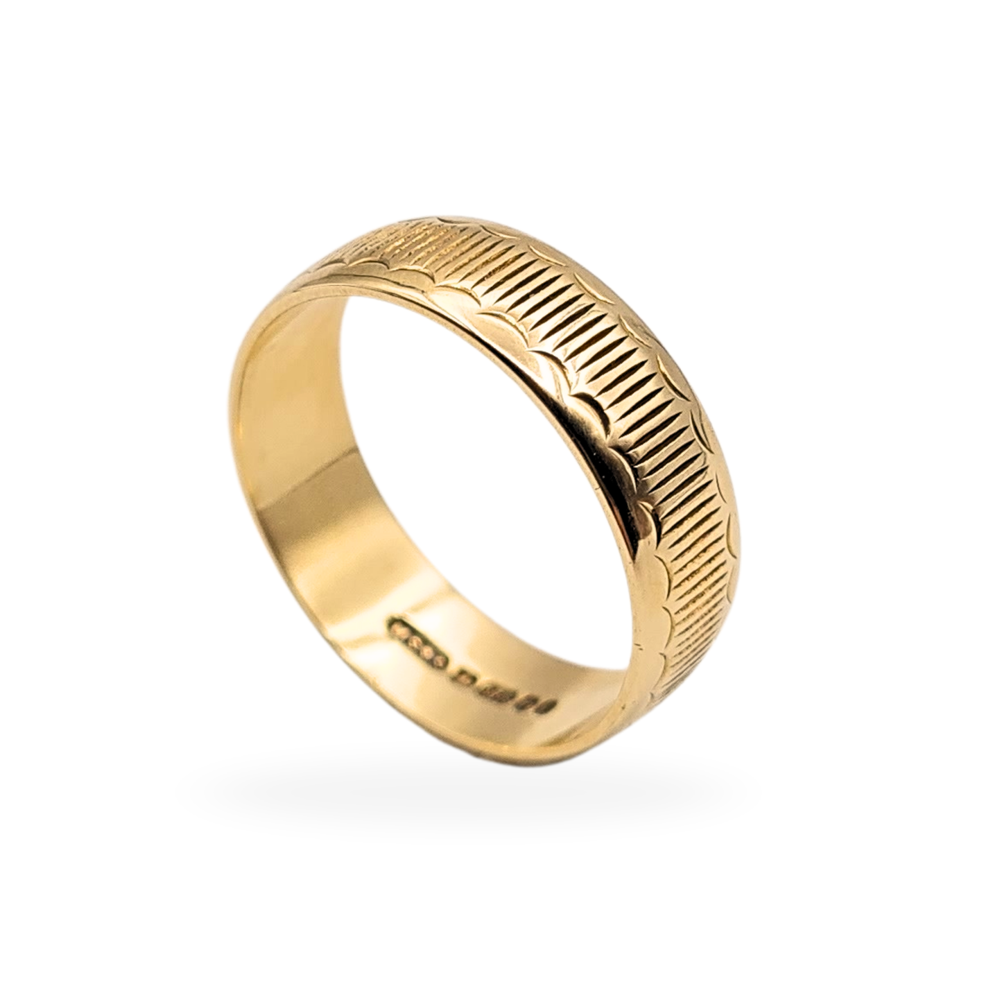 9ct Gold Patterned Ring - 1970's Patterned Retro Ring UK O  US 7 1/4