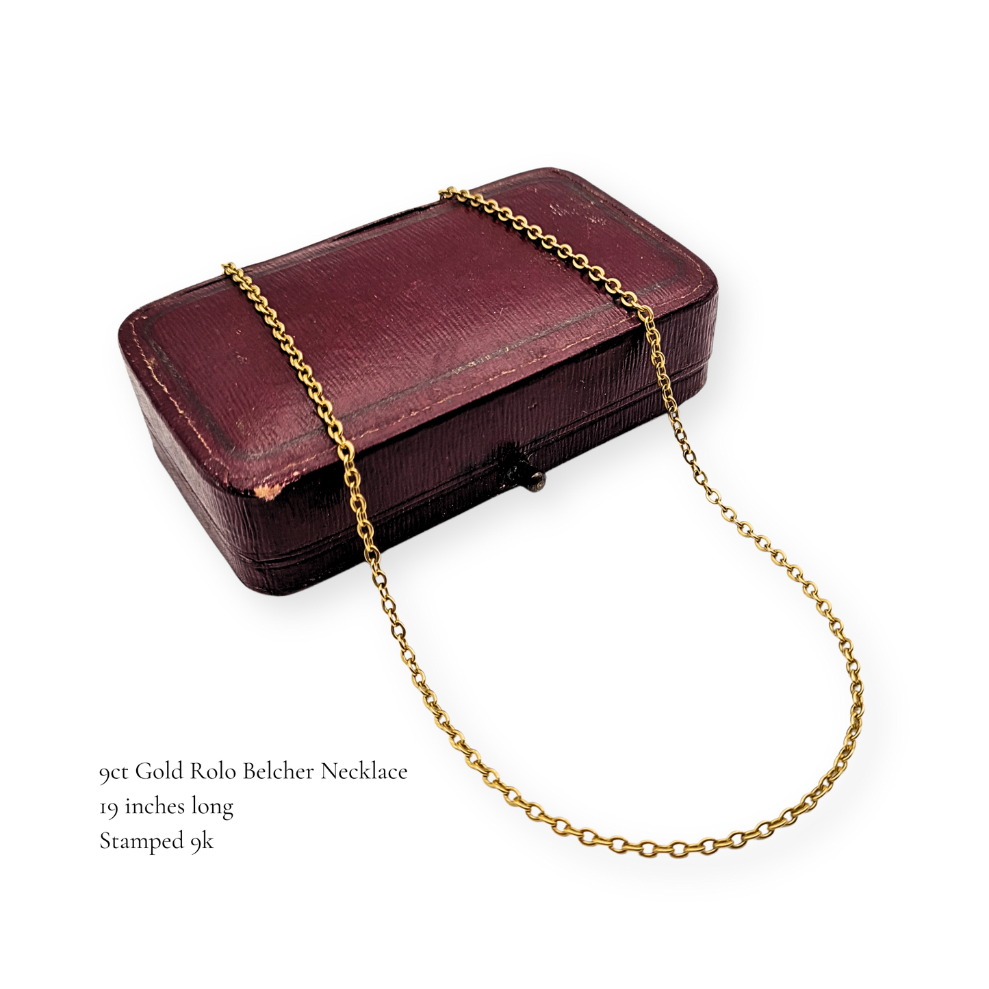 9ct Gold Rolo Belcher Chain 19" Long, Spring Ring Clasp