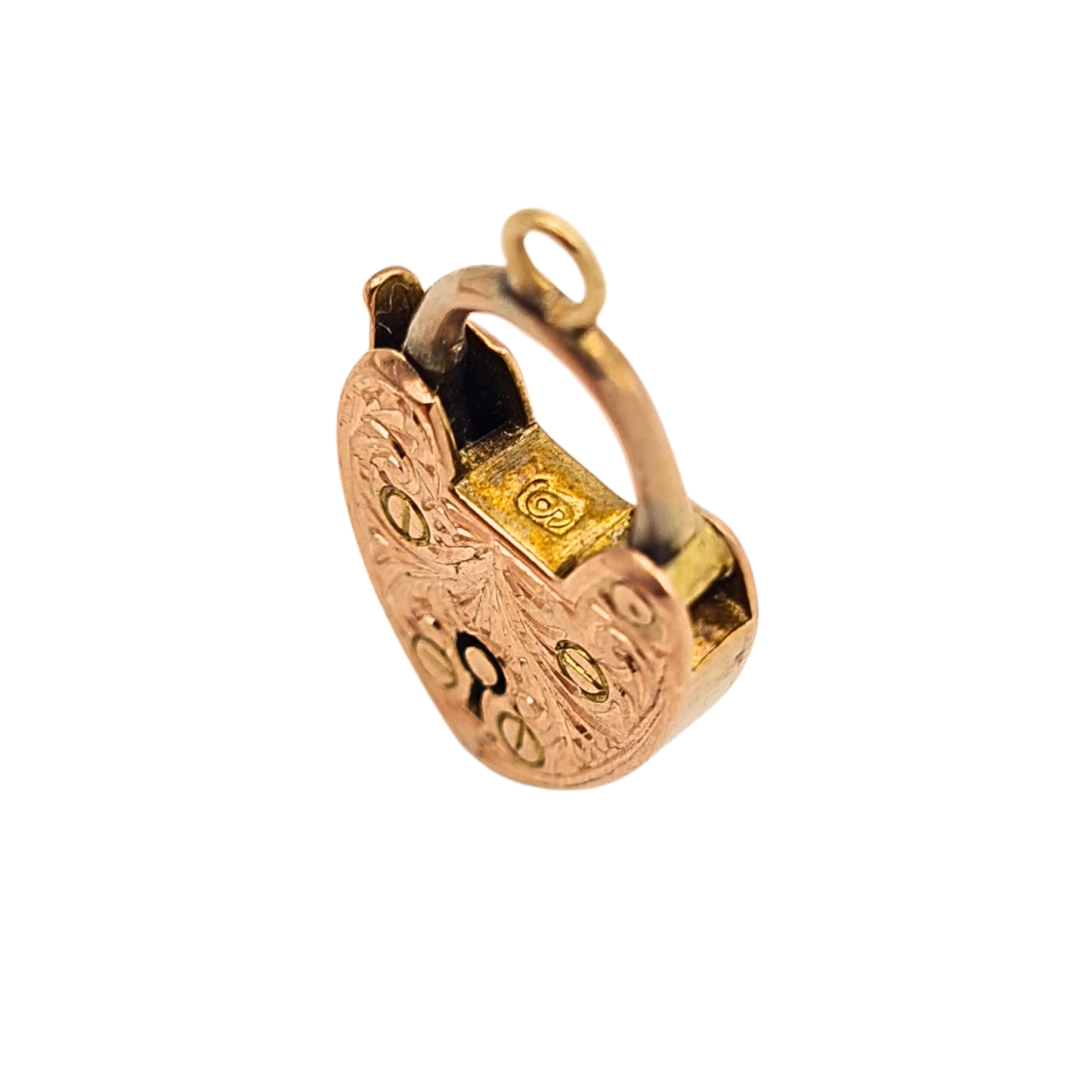 Antique 9ct Rose Gold Heart Padlock Gate Bracelet Clasp Engraved