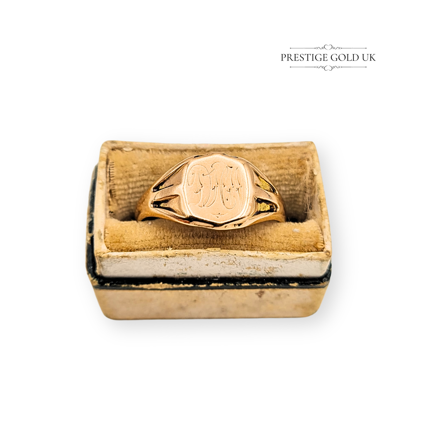 9ct Rose Gold Antique Signet Ring, Hand Engraved Initials UK O / US 7.3