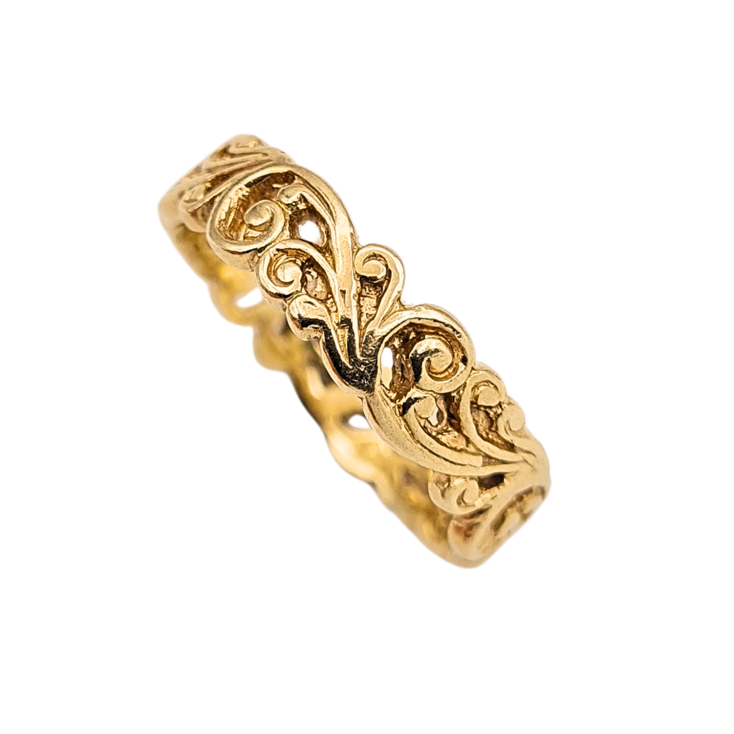9ct Solid Gold Scroll Ring, UK M US 6 1/4, Fancy Ornate Band