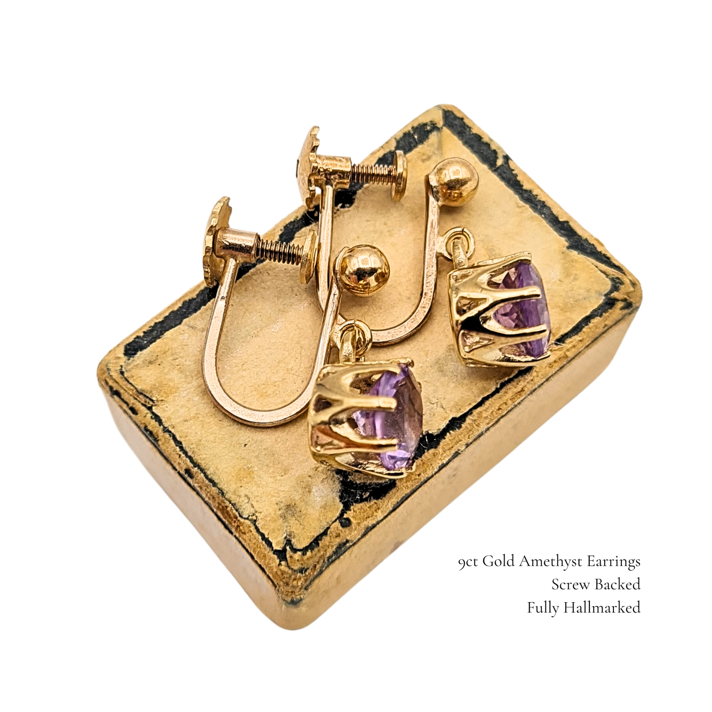 9ct Gold Amethyst Drop Earrings, Screw Back, Hallmarked