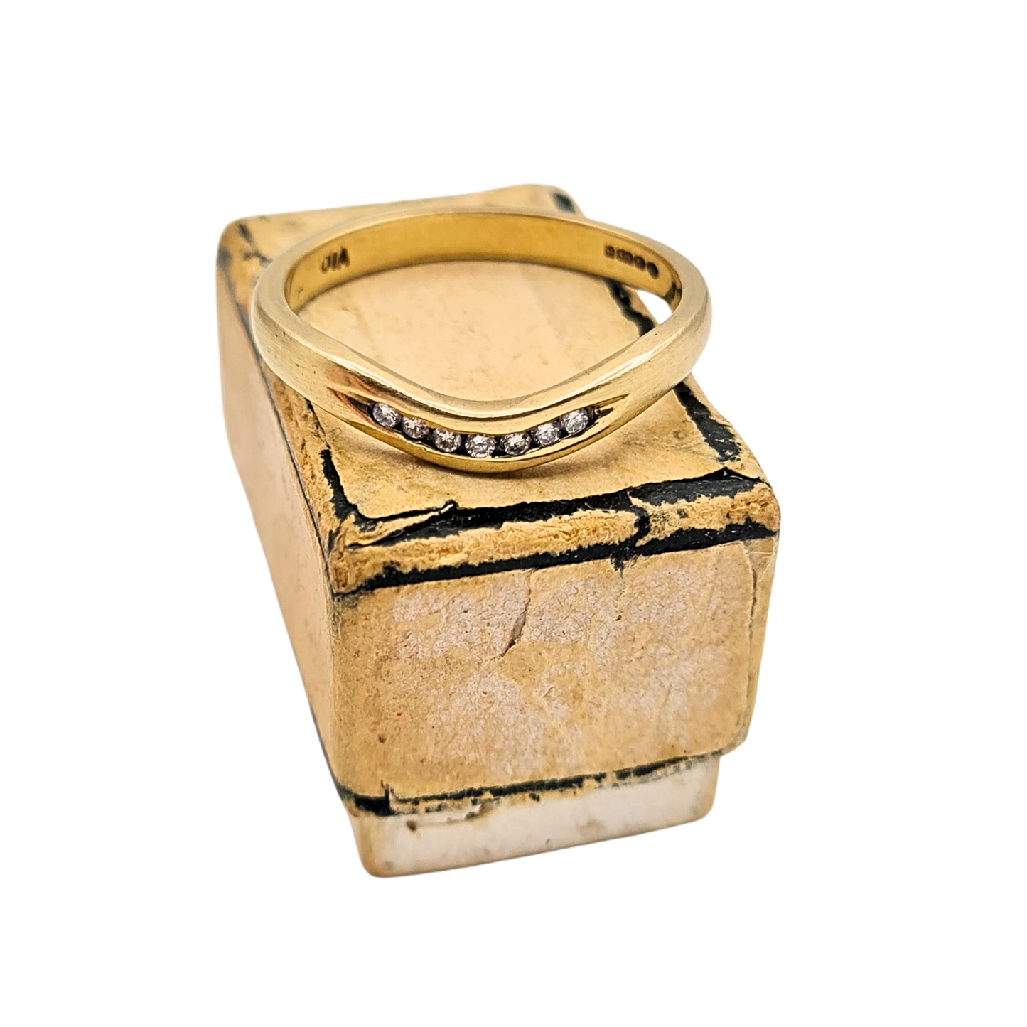 9ct Gold Diamond Set Wishbone Ring, UK M 1/2 US 6 1/2