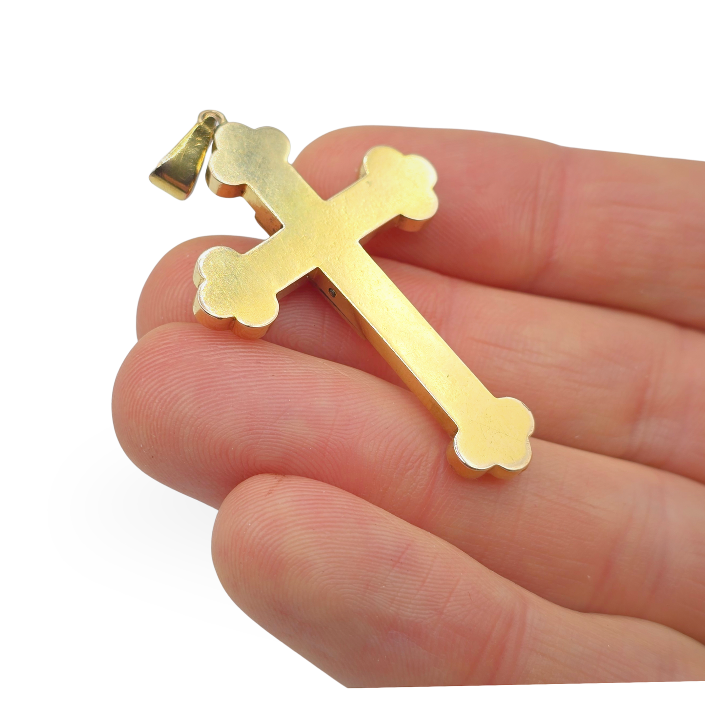 Large 9ct Gold Pearl Set Cross Pendant,  Byzantine Orthodox With Budded Ends