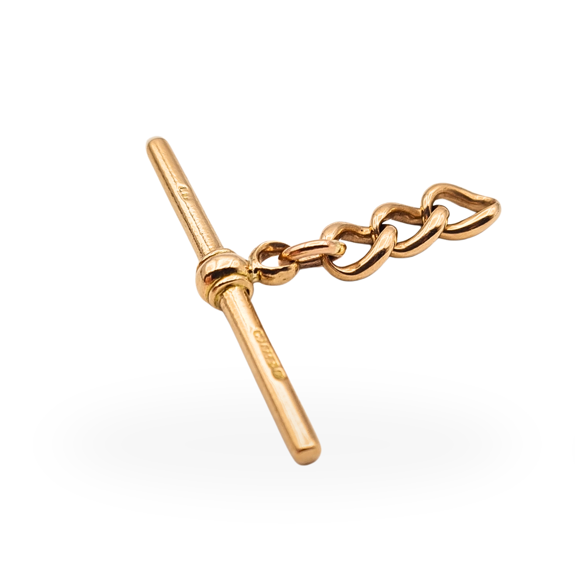 9ct Rose Gold Albert Chain T-Bar Curb Links, Antique Gold Stamped 9.375