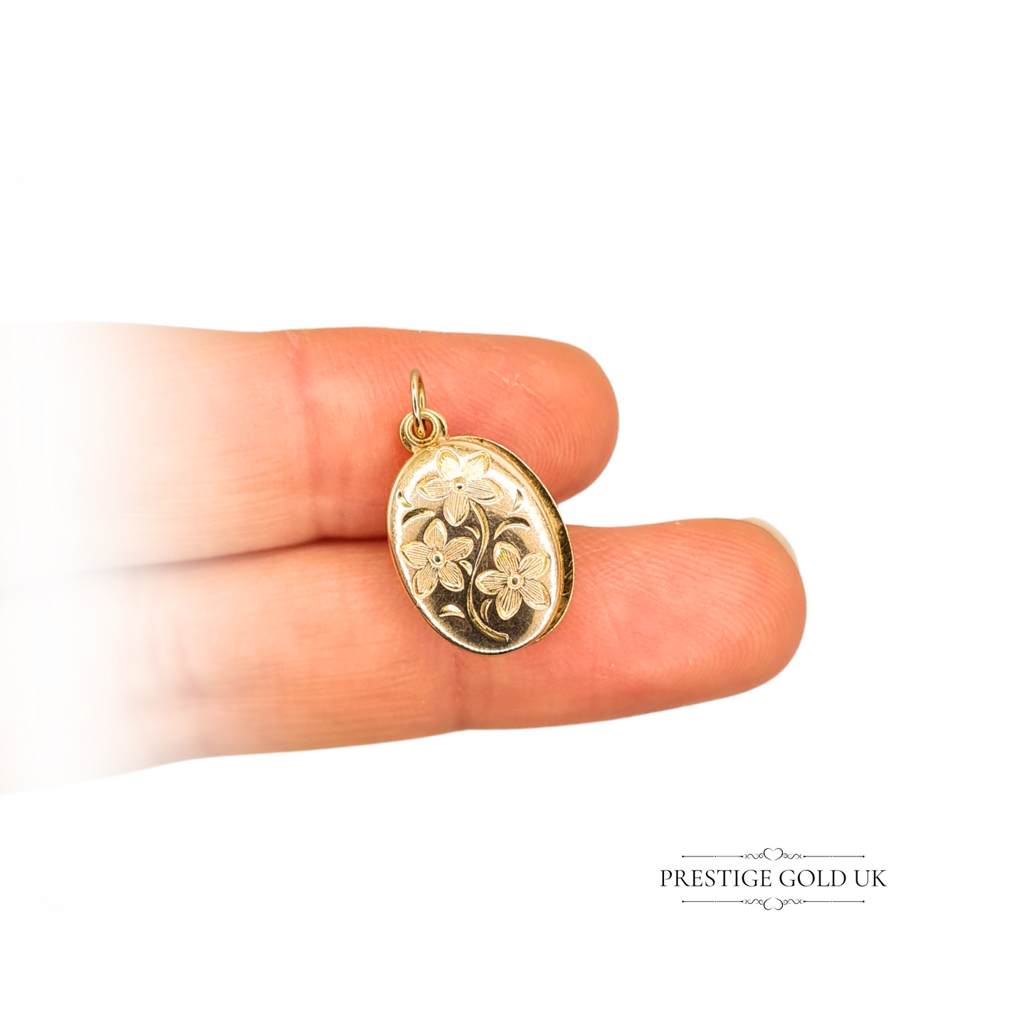 9ct Gold Oval Floral Locket Pendant 18mm x 11mm Lightweight Stamped 375