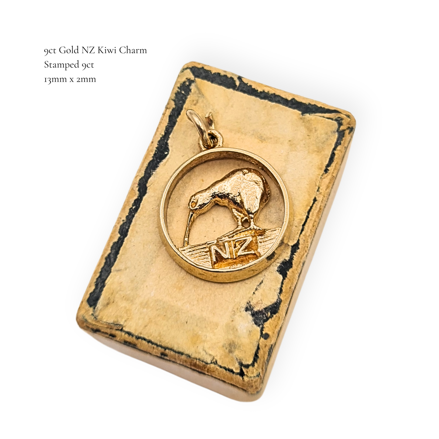 Quality Solid 9ct Gold NZ Kiwi Charm, 13mm Round