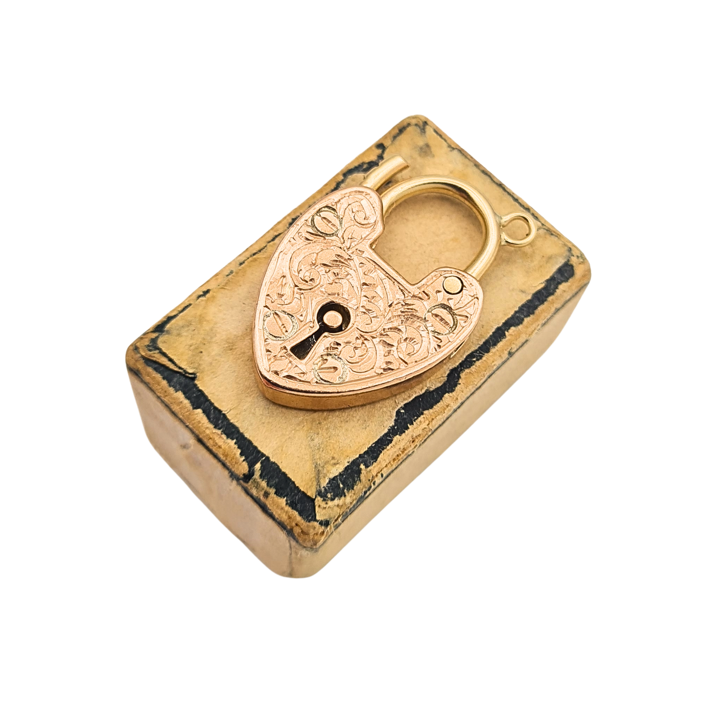 Antique 9ct Rose Gold Heart Padlock 1905 Birmingham Hallmark Engraved