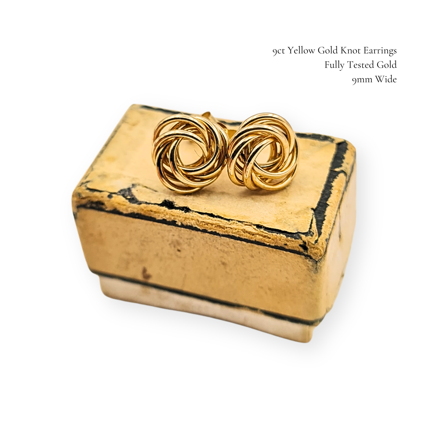 9ct Yellow Gold Knot Stud Earrings 9mm Fully Tested