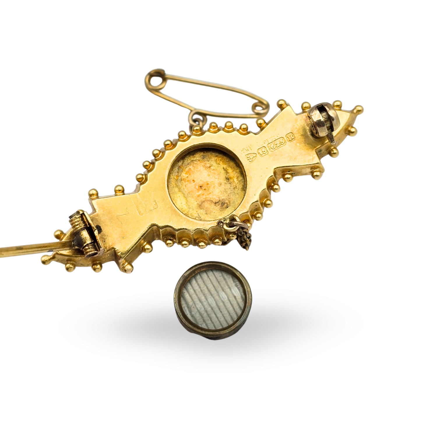 Ornate Edwardian 15ct Gold Cabochon Brooch,  Chester 1900