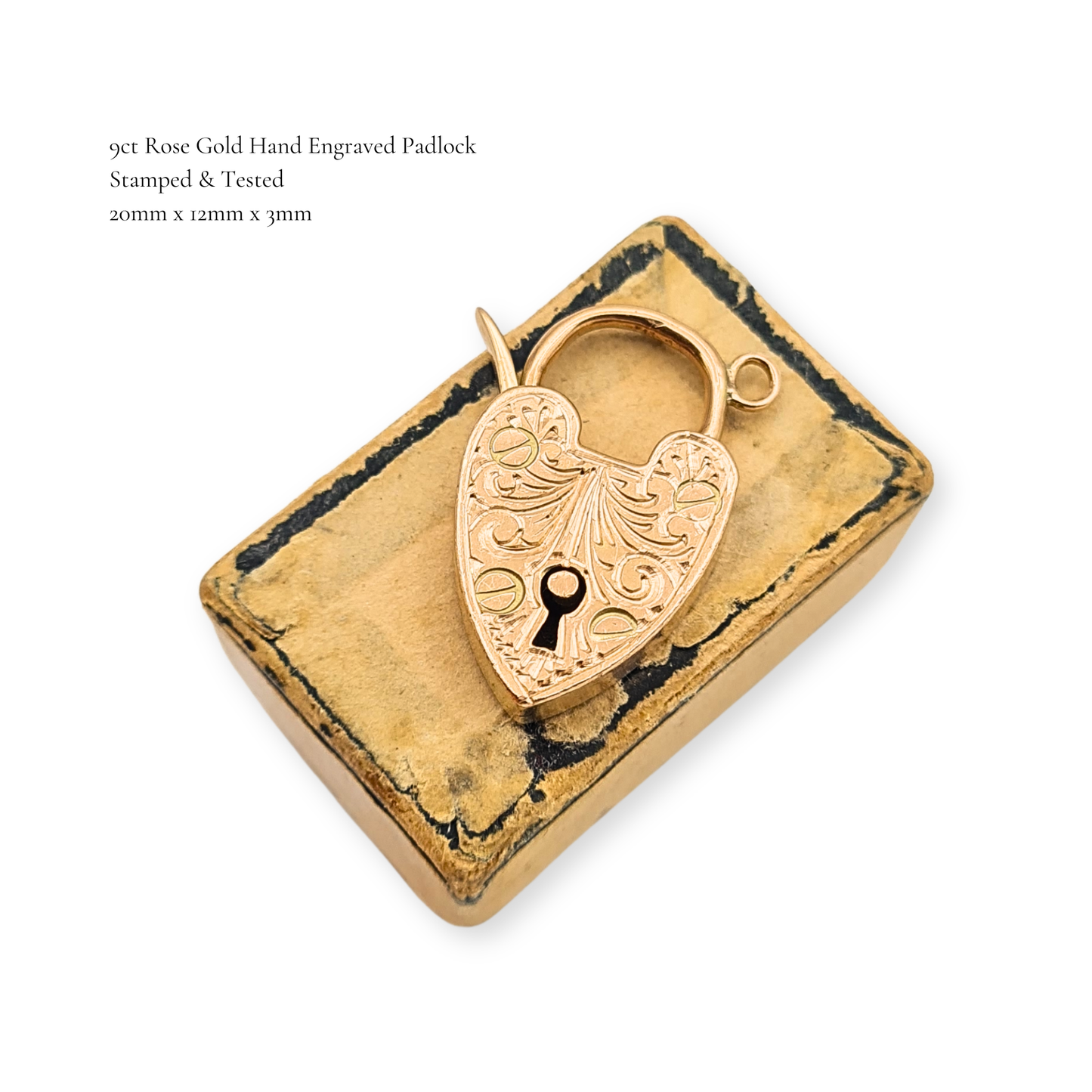 Antique 9ct Rose Gold Heart Padlock Clasp, Hand Engraved Gate Bracelet Lock