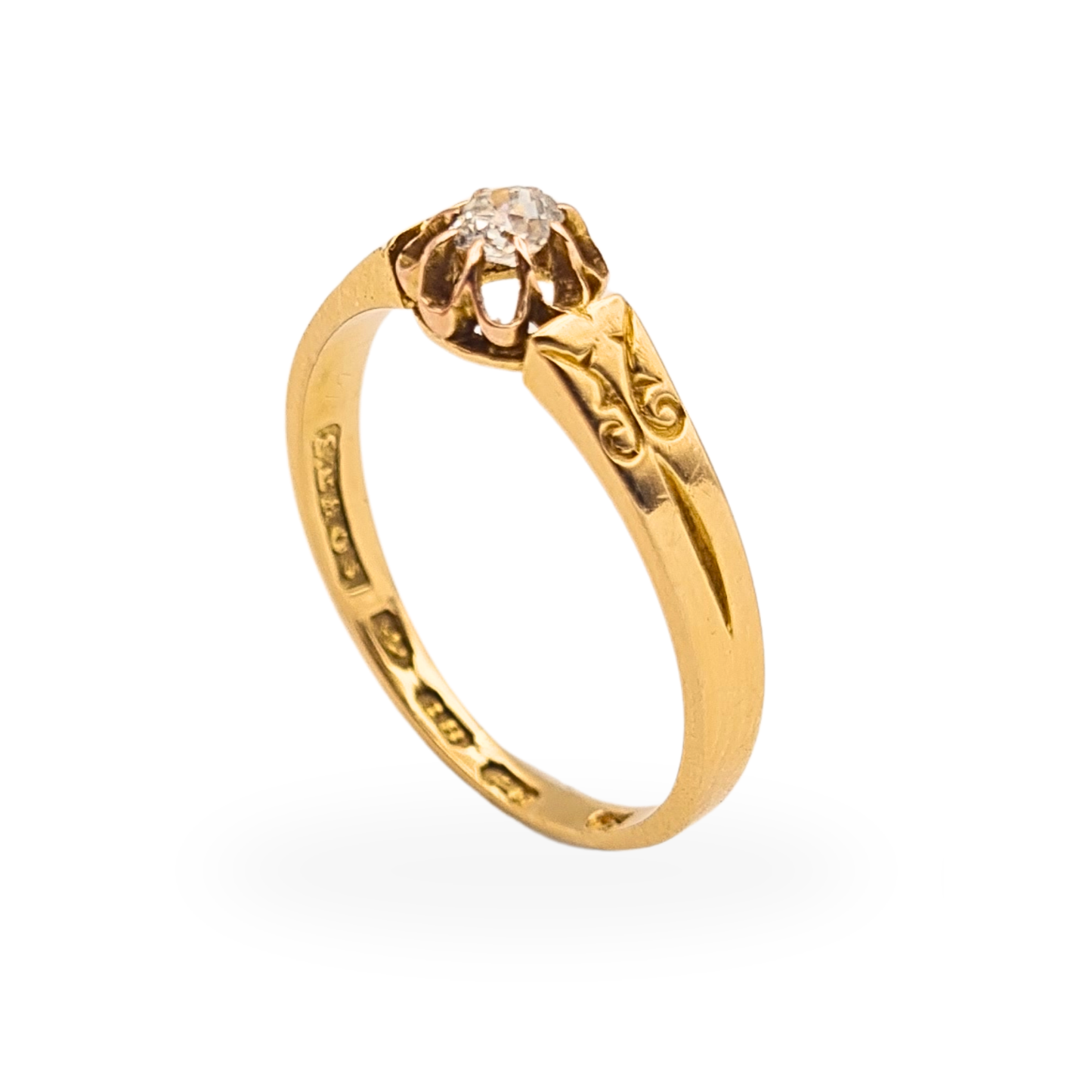 Victorian 1800's 18ct Gold Diamond Ring  Cushion Cut Solitaire UK M US 6 1/4