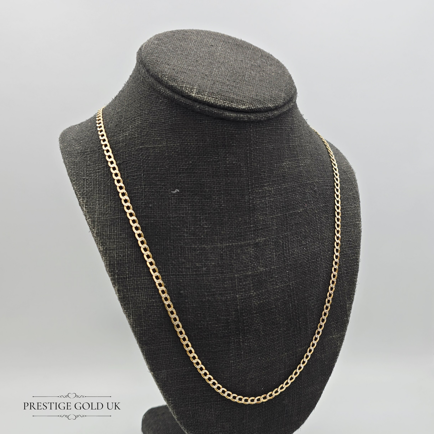 10ct Gold Bi-Curb Chain Necklace, 24 Inch Long, 3mm Wide, Two Tone