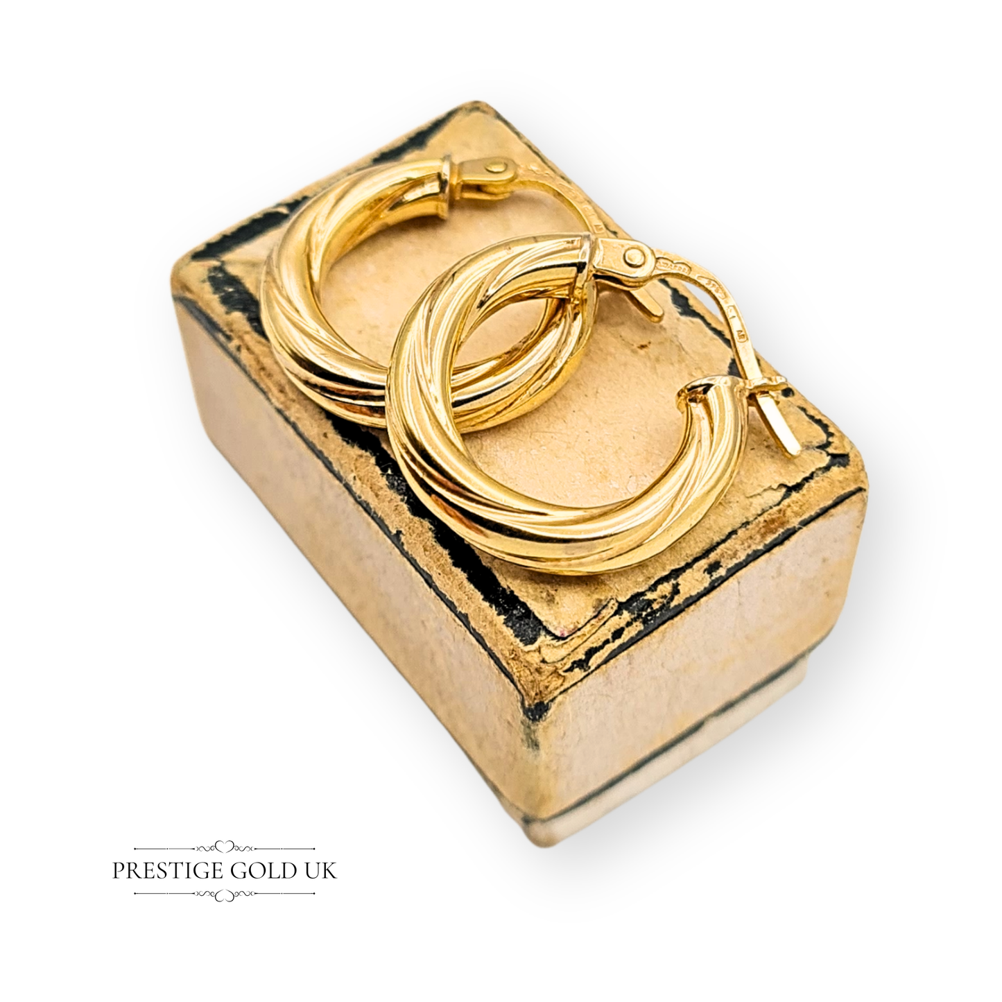 9ct Small Chunky Gold Hoop Earrings With Secure Flip Top Fasteners.