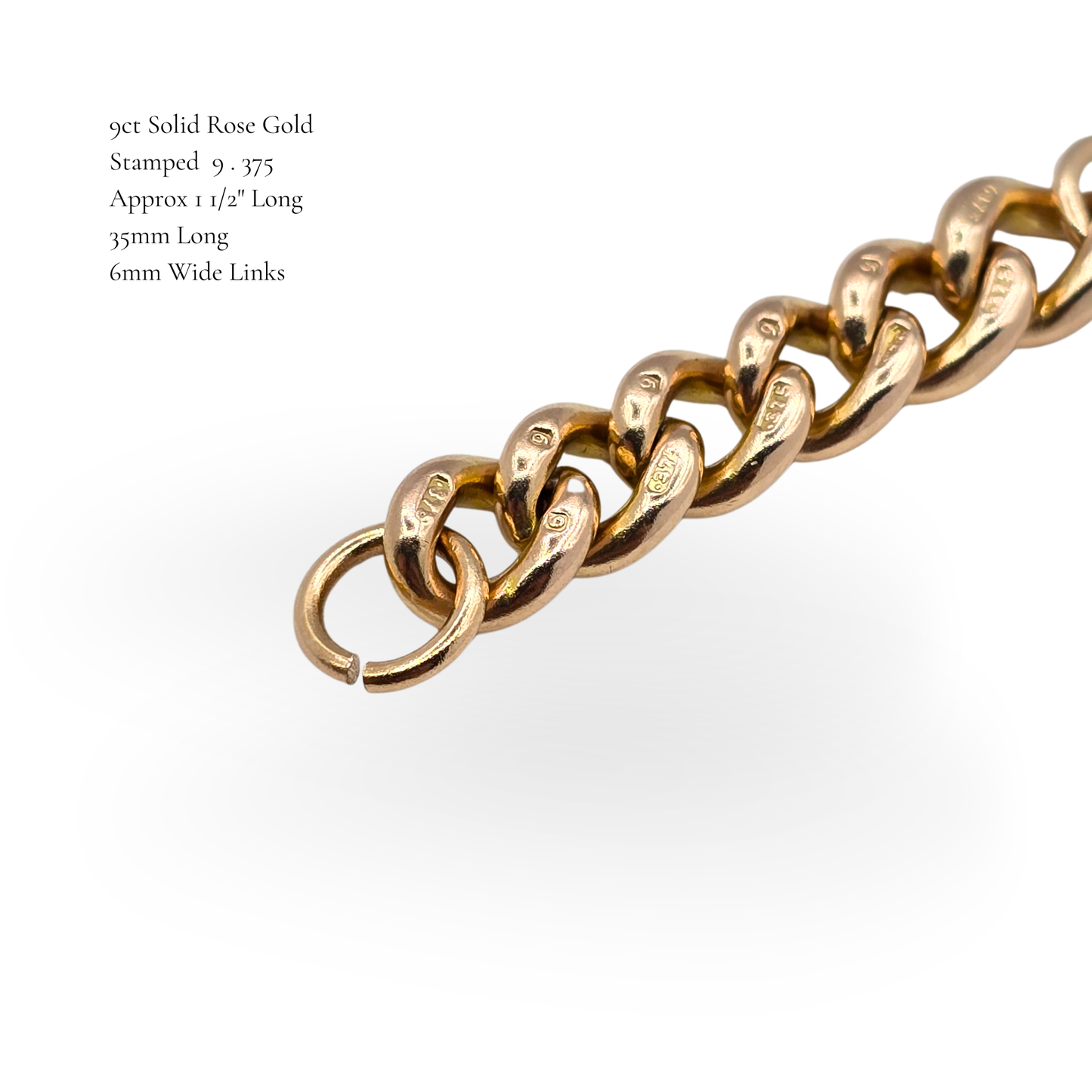 1 1/2" Antique 9ct Solid Rose Gold Curb Necklace Link Extender