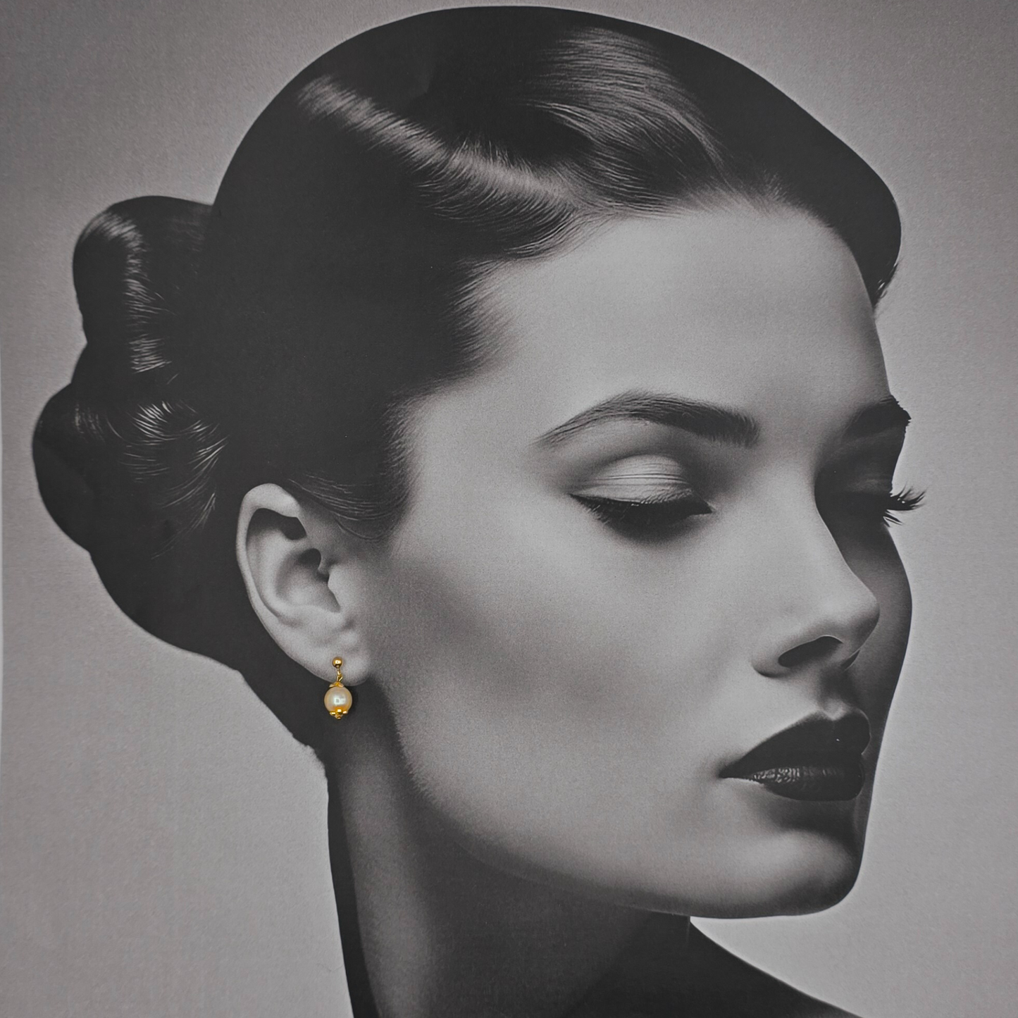 9ct Gold Drop Pearl Earrings, Dangle Studs Featuring Cream Round Pearls