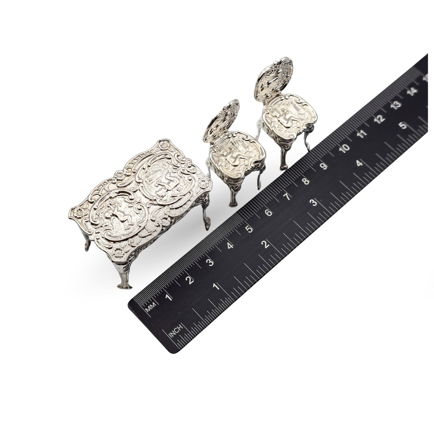 Solid Silver Dolls House Furniture, Rococo Cherubs, Birmingham 1959