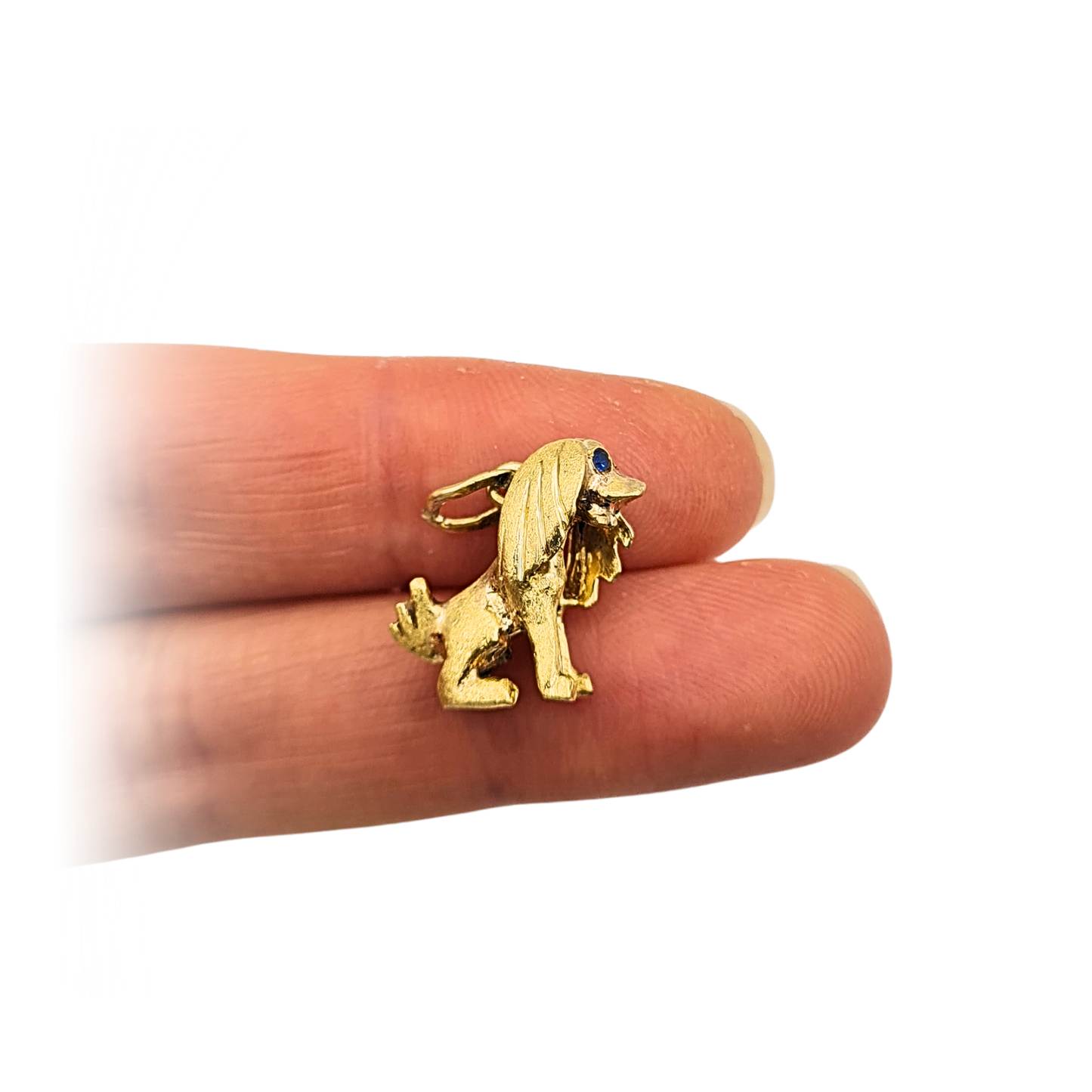 14ct Gold Solid Spaniel Style Dog Charm With Blue Eyes