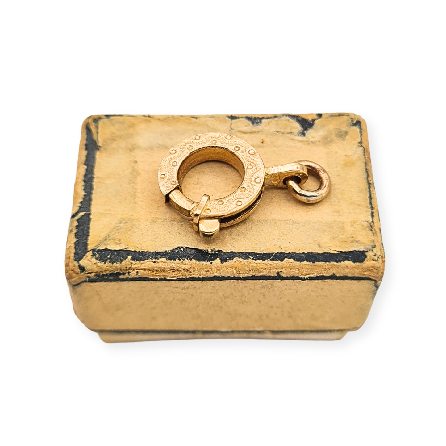 9ct Yellow Gold Engraved Bolt Ring Clasp 10mm  Vintage Spring Clasp