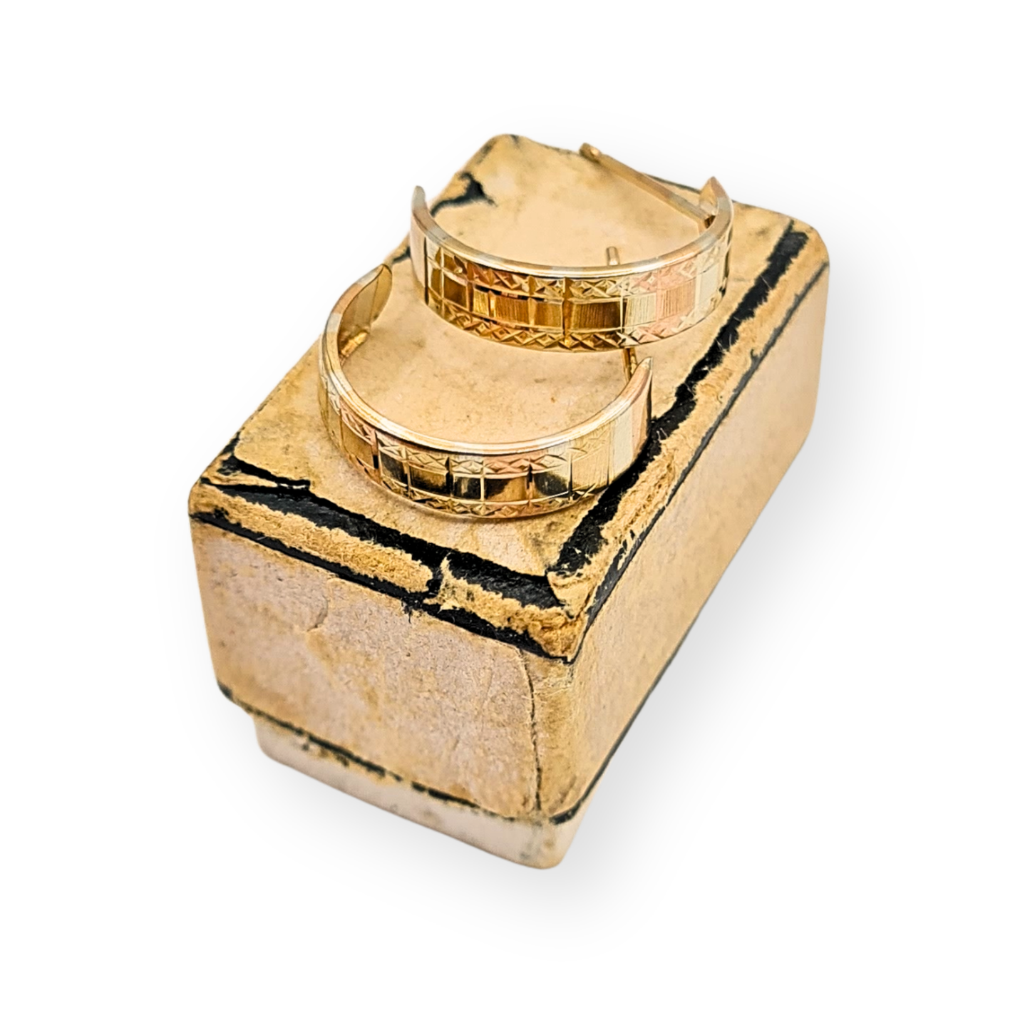 9ct Gold Two Tone Half Hoops, 15mm x 4mm, 0.75g, Engraved