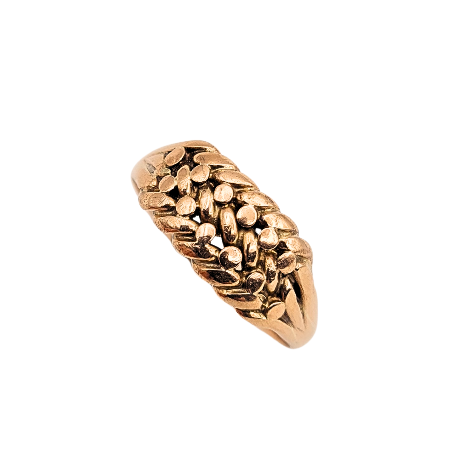 9ct Rose Gold Keeper Ring, Antique Rope Ring, UK T US 9 1/2