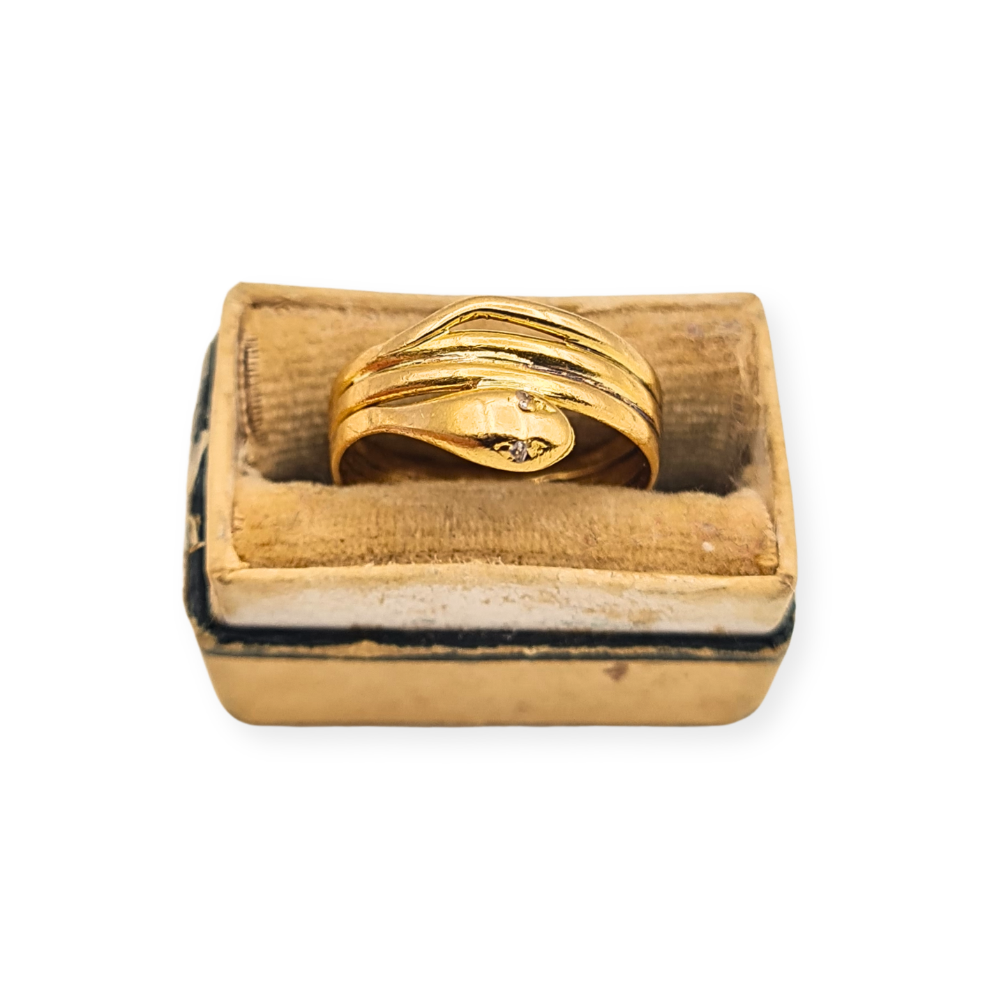 21ct Antique Gold, Tiny Coiled Snake Ring, Diamond Eyes, Pinky Ring  UK H½ US 4¼