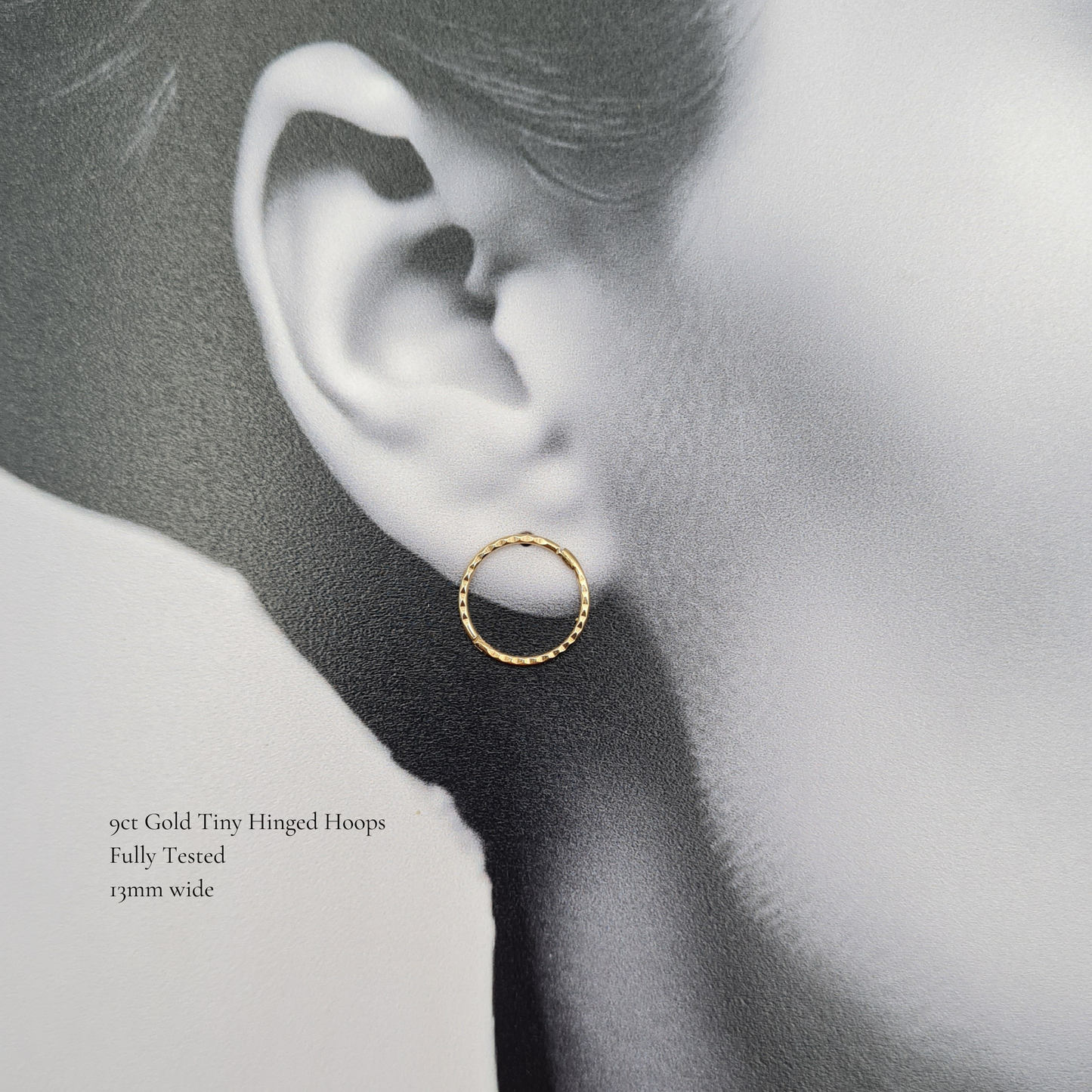9ct Gold Tiny Hinged Hoop Earrings 13mm