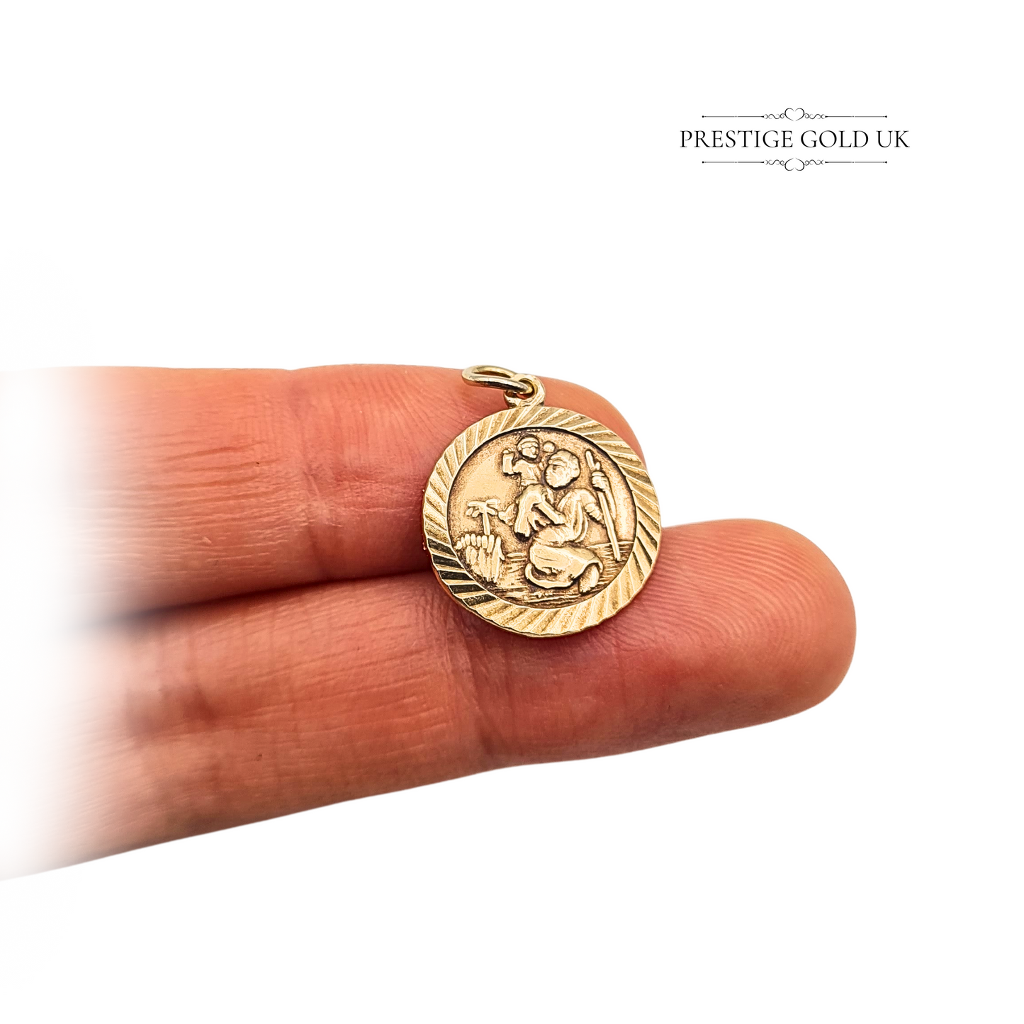 9ct Gold Round St Christopher Pendant Charm, Sheffield 1978