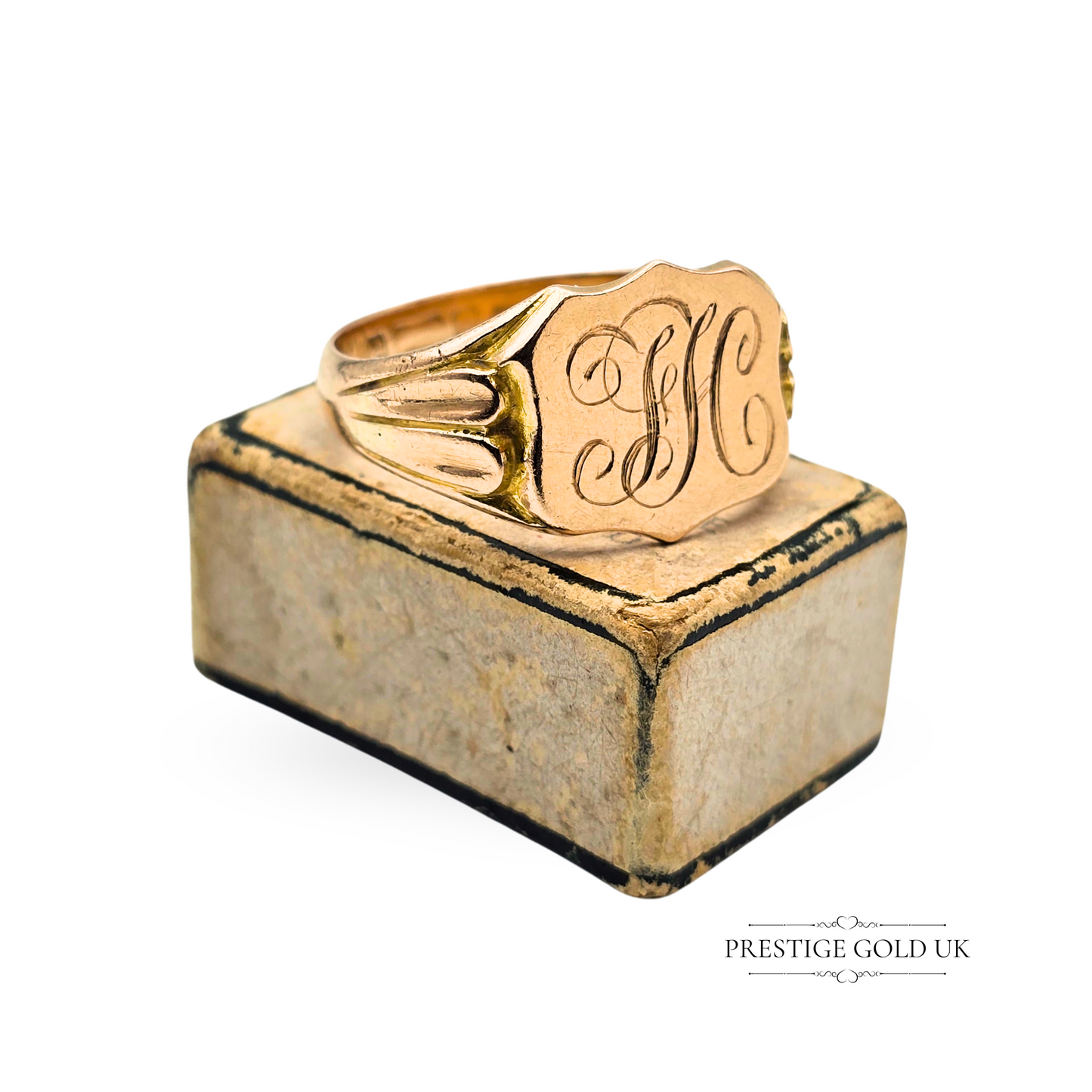 9ct Rose Gold Ornate Signet Ring, Monogrammed FH,  UK Size S 1/2 US 9