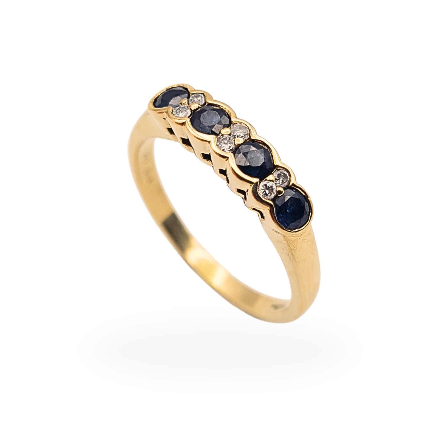Quality 9ct Gold Diamond Sapphire Ring 10 Stone Band UK P US 7.75