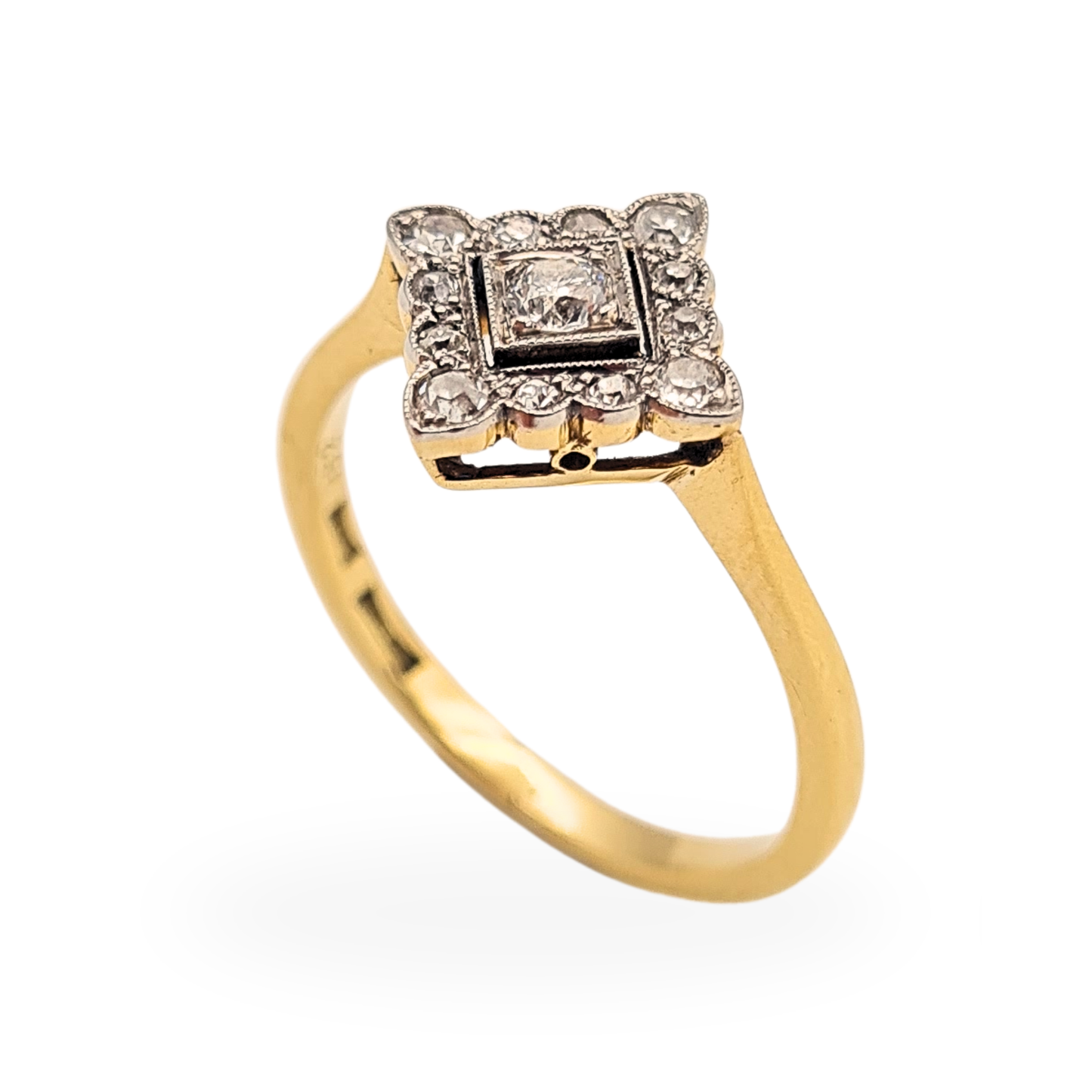 18ct Gold Art Deco  Diamond Cluster Ring UK P1/2 US 7.75