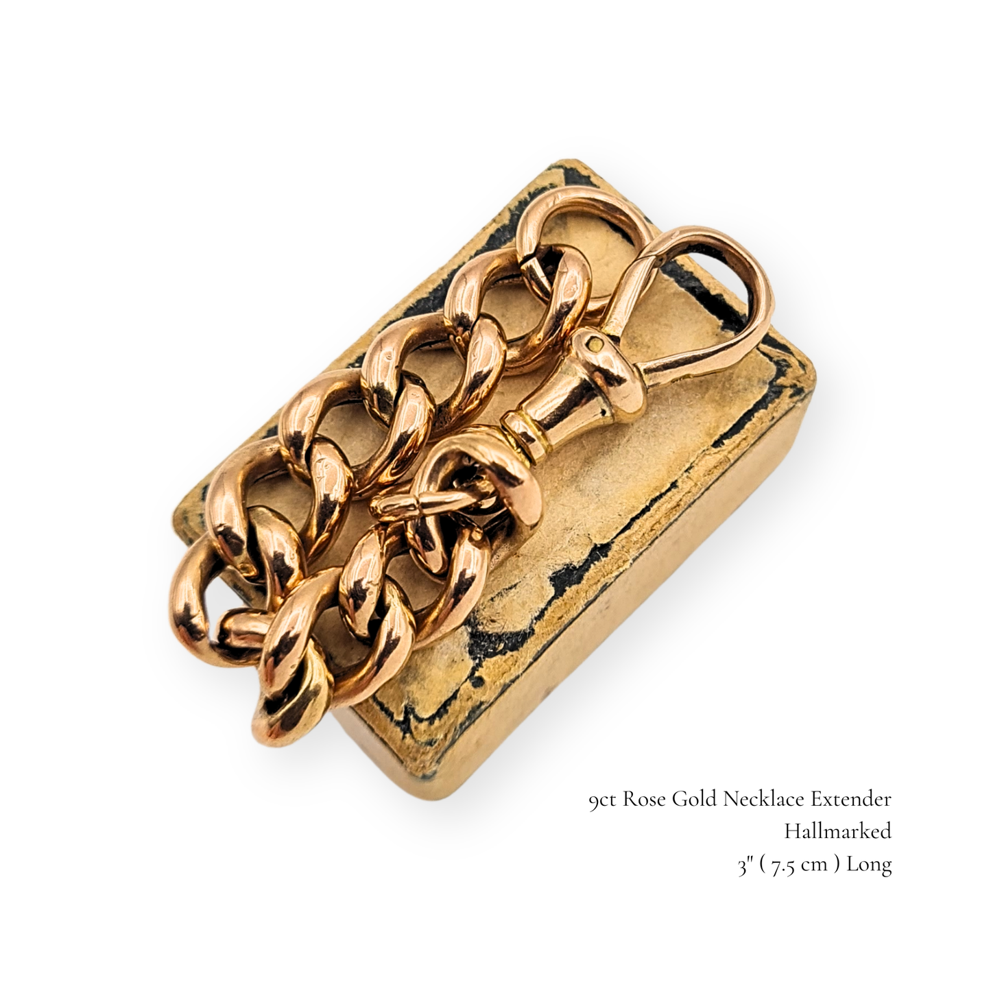 9ct Rose Gold Albert Chain Extender 3" 7.5cm 375 Dog Clip