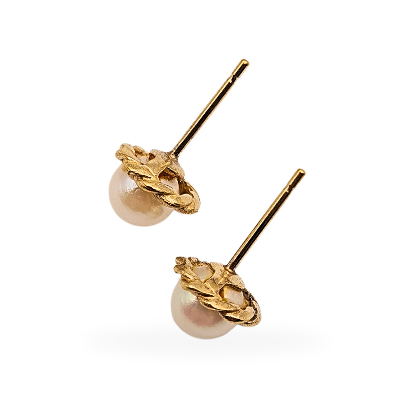 9ct Gold Pearl Stud Earrings, Rope Edge, Dainty Jewellery