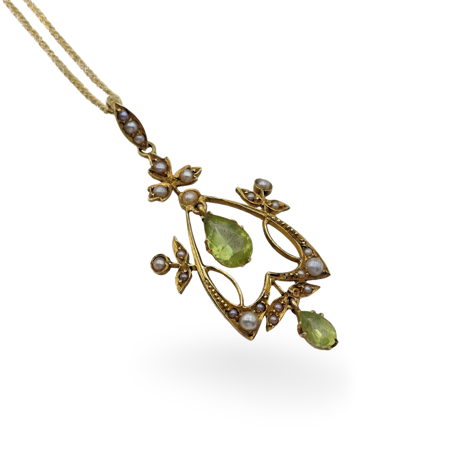 15ct Gold Victorian Peridot Seed Pearl Pendant, Antique With Flaws