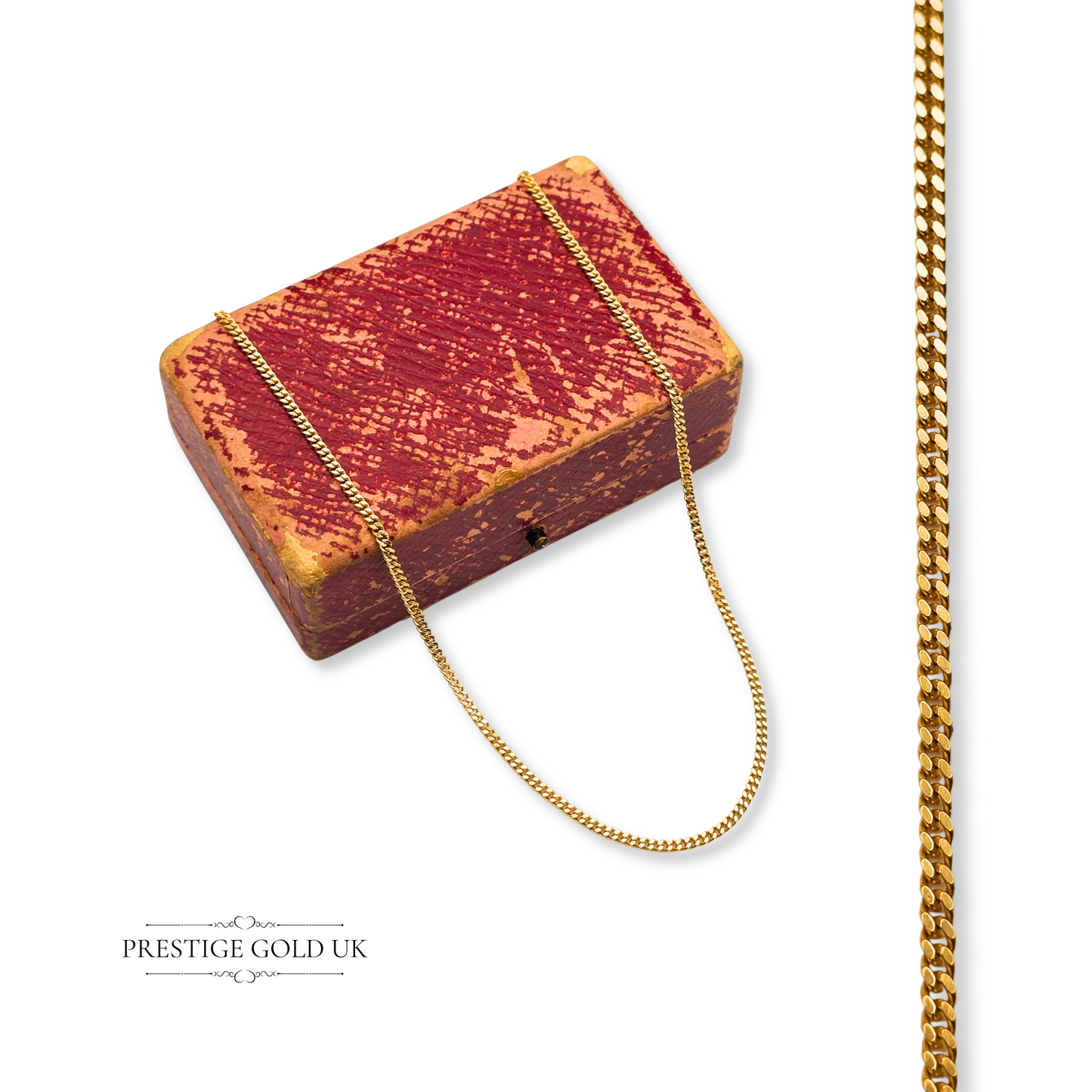 22 1/2" Long Gold Curb Chain Necklace, Solid Gold, Narrow Width, Lobster Clasp