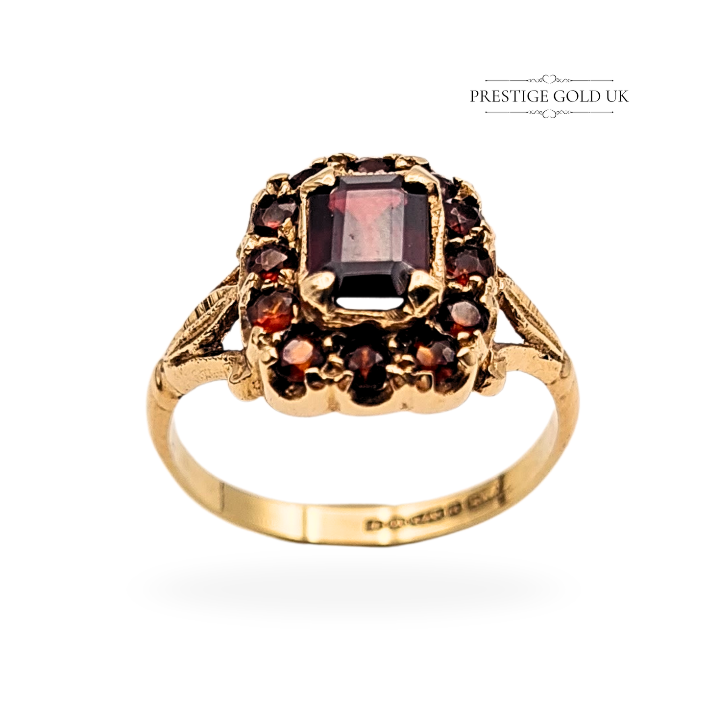 Gold Large Garnet Cluster Ring, Vintage Victorian-style Ring UK O 1/2 US 7 1/4