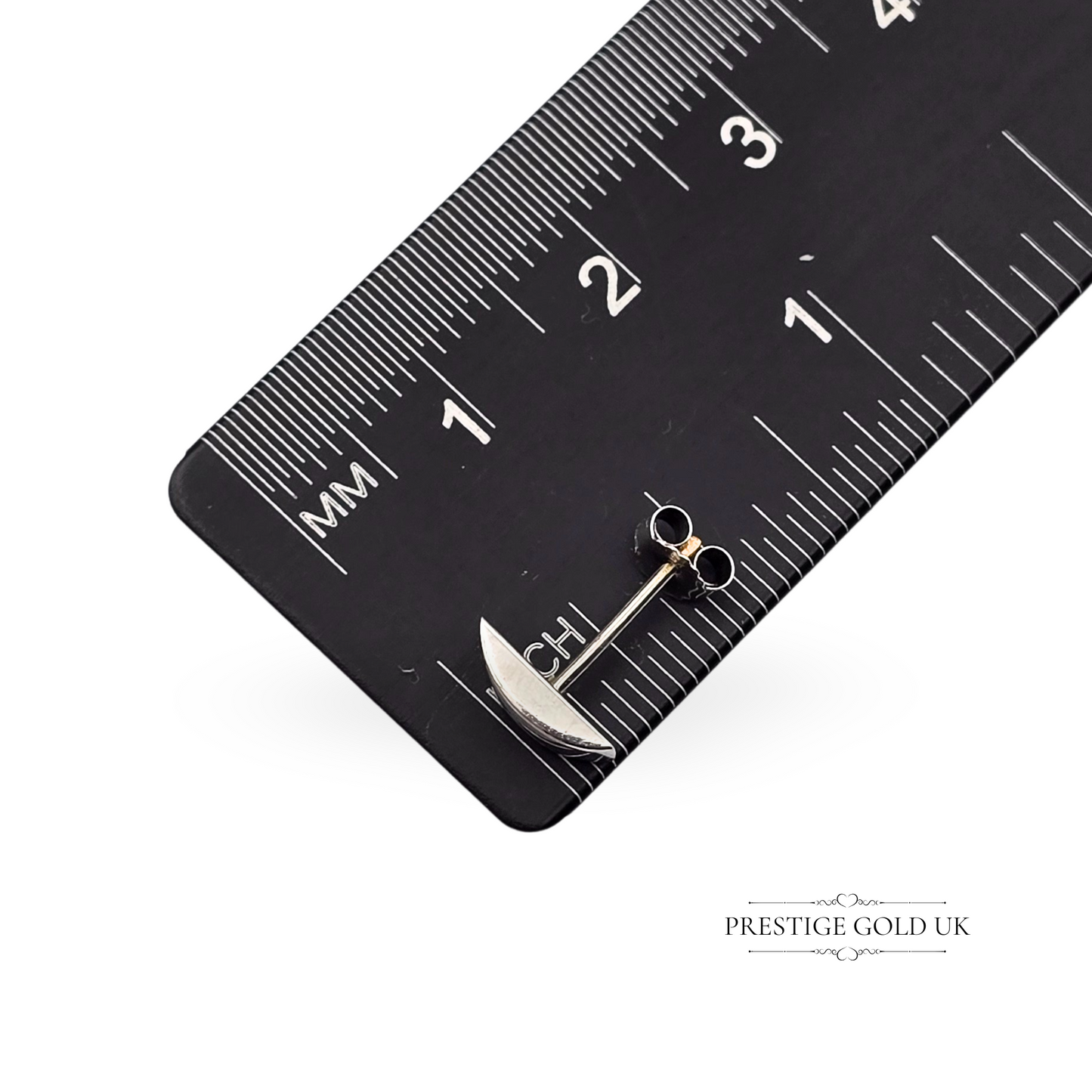 9ct White Gold Rectangular Stud Earrings, Two-Tone Dome with Geometric Facets