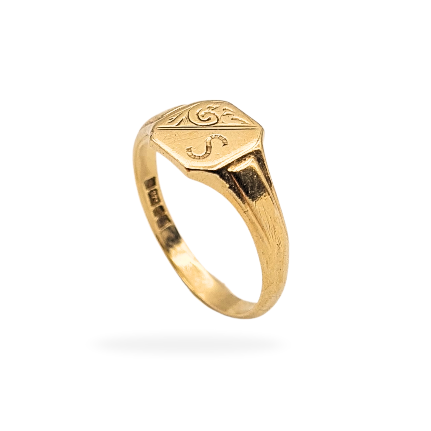 Small 9ct Gold Signet Ring S, Birmingham 1975, UK L 1/2 US 6