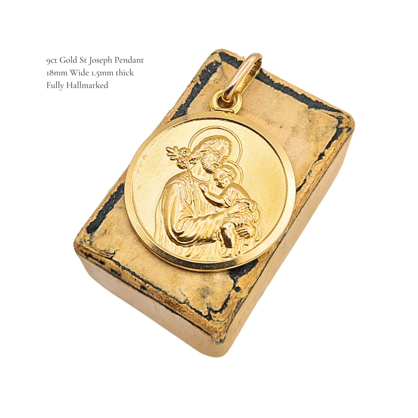 Quality 9ct Gold Saint Joseph Charm Pendant in Solid Gold