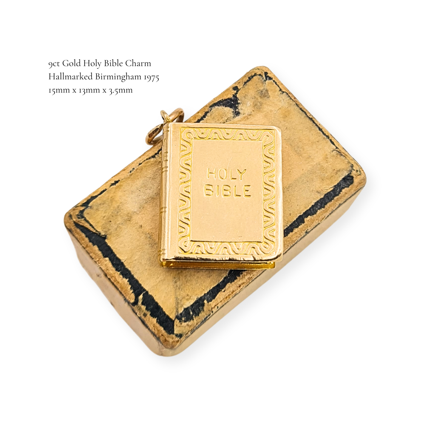 Vintage 9ct Gold Holy Bible Book Charm Pendant Birmingham Hallmark 1975