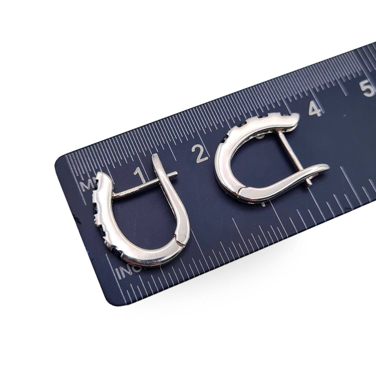 9ct White Gold Diamond Sapphire Huggie Earrings With Hinged Hoops