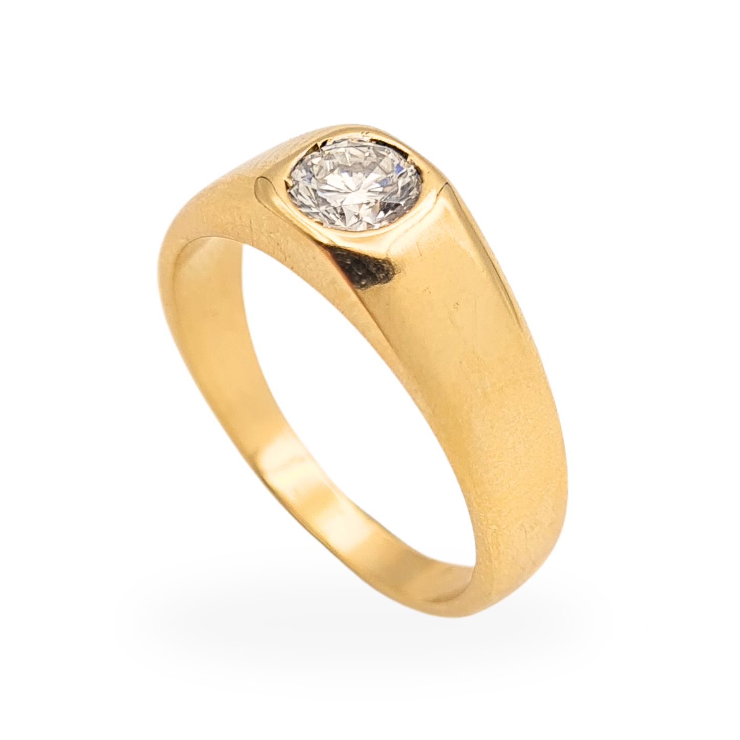 18ct Gold Diamond Gypsy Ring Heavy Band 0.5ct Solitaire UK Q US 8.25