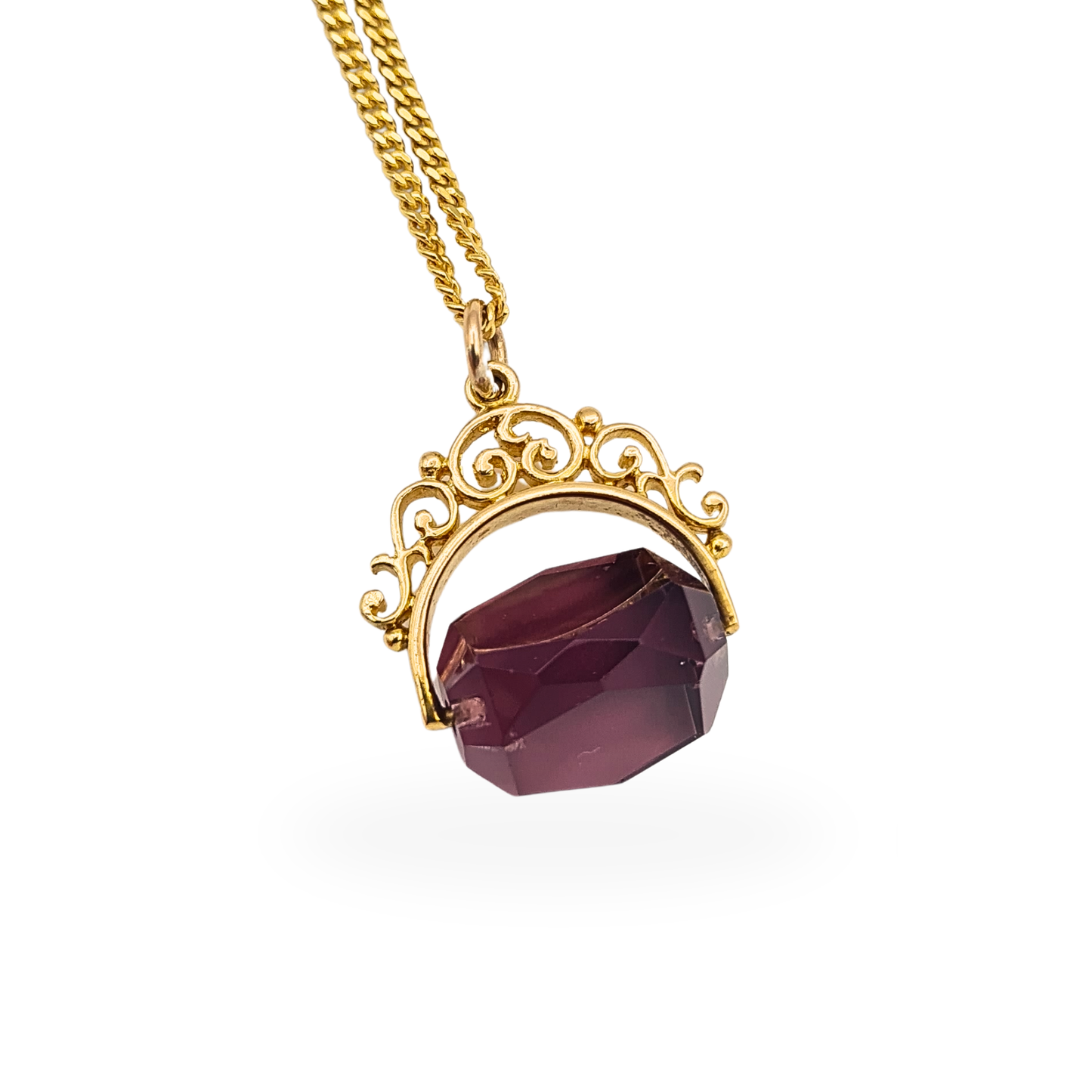 9ct Gold Purple Quartz Spinning Fob Pendant London 1990