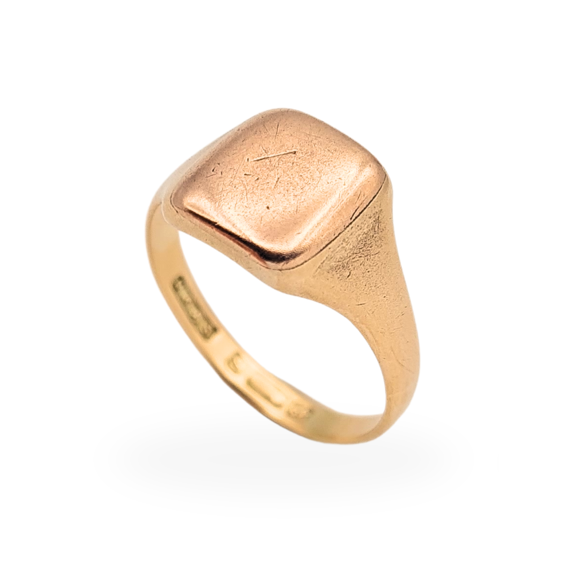 9ct rose gold vintage signet ring Birmingham hallmarked small worn pinky ring